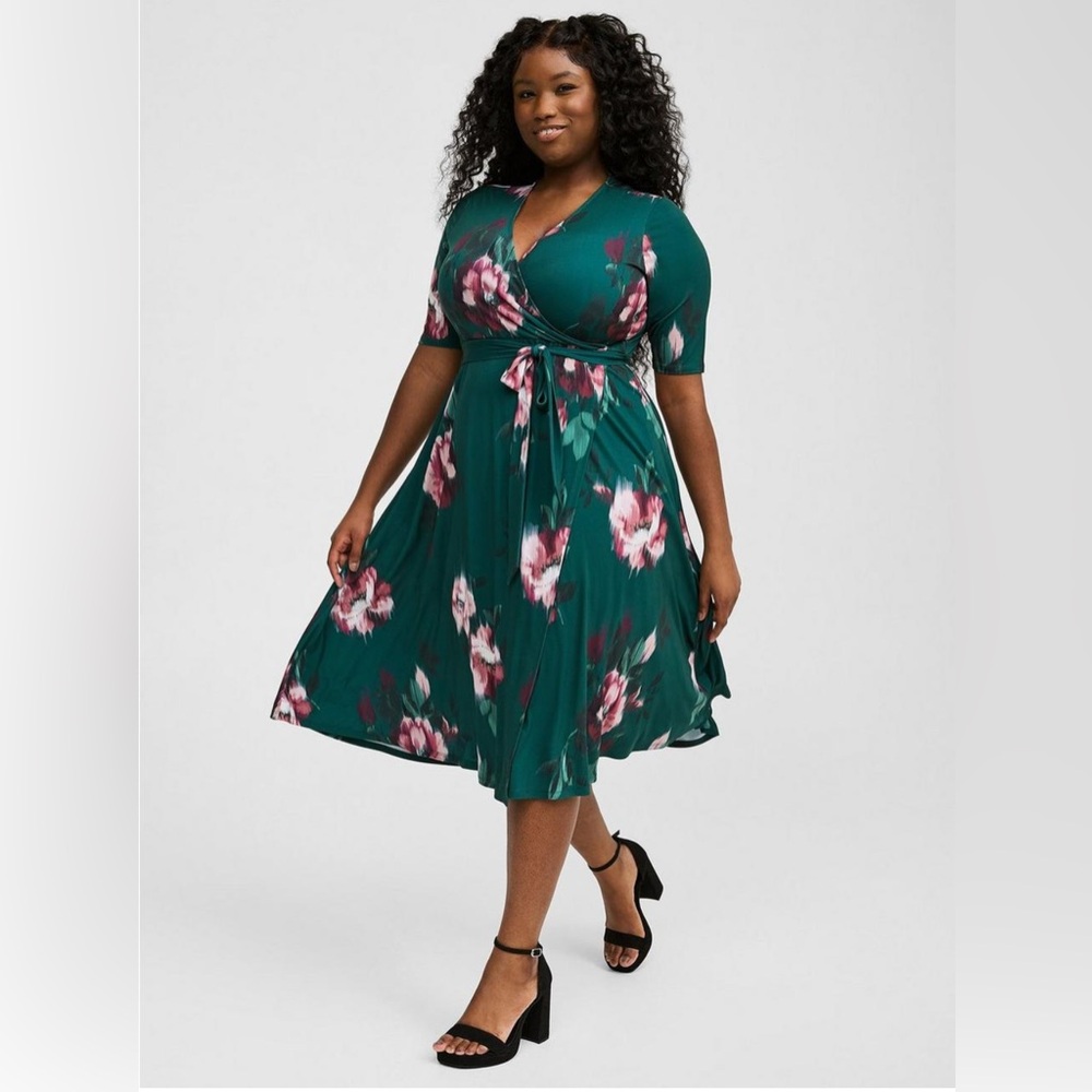 Torrid Midi Studio Knit Surplice Wrap Dress